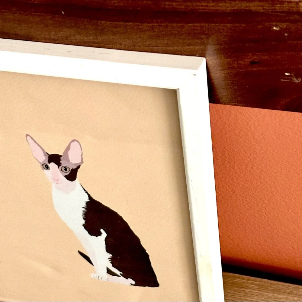 Sphinx Cat Hairless Cornish Rex Quirky Art White Framed Wall Art Canvas Print
